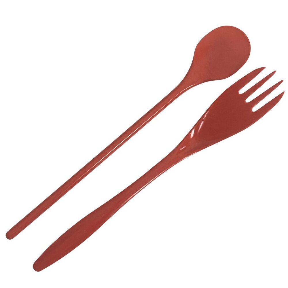 Vintage MCM Orange Melamine Salad Serving Spoon Fork Set Serving Utensils